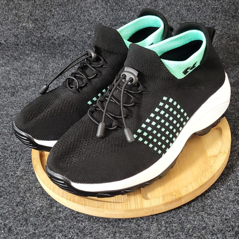 Orthoshoes Walking Sneakers Womens 9/EU 40 Black Mint Green Knit Toggle Slip On - Picture 12 of 12